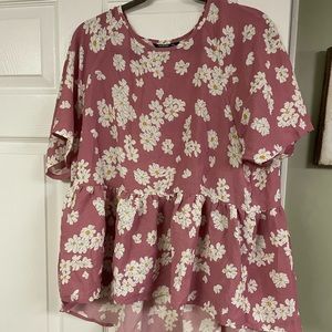 Pink High Low Babydoll Blouse